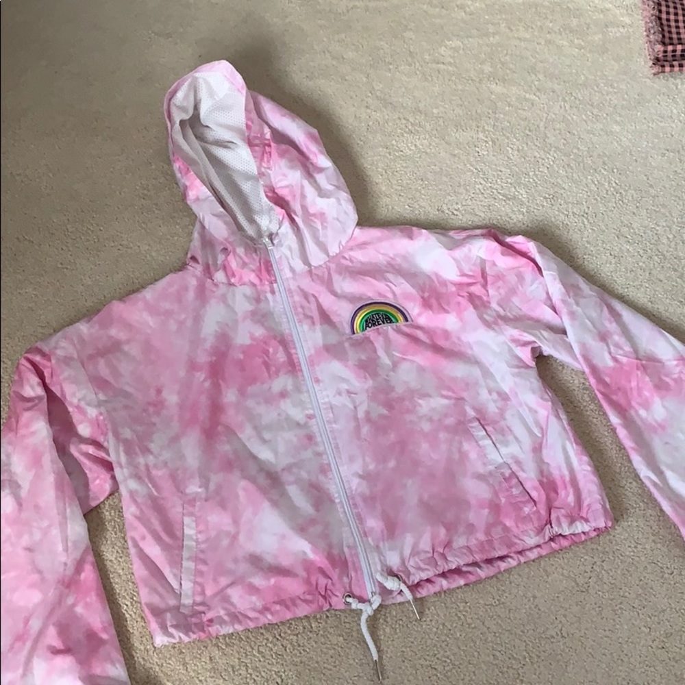 Cropped pink tie dye rain jacket